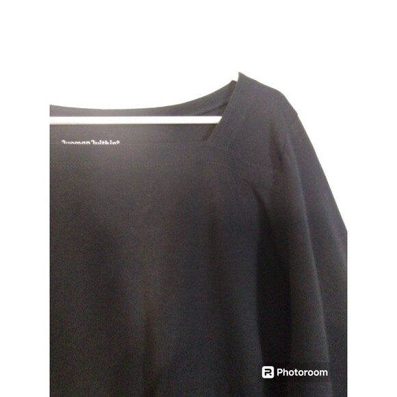 Woman Within Top L Black 100% Cotton Florentine Neck Popover Tunic Career Basic - Picture 1 of 9